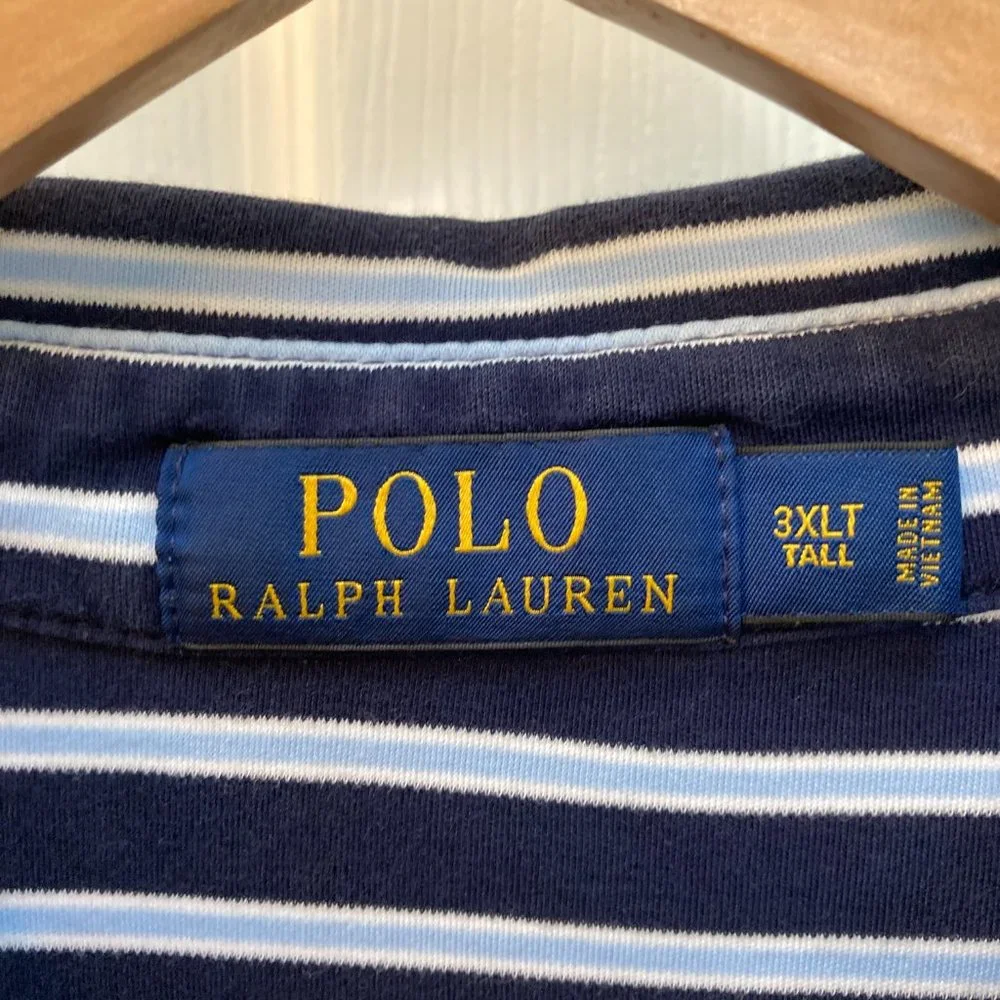 Ralph Lauren Polo Blue White Striped Short Sleeve Polo Shirt Size 3XLT